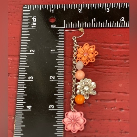 Fashion Jewelry Orange Pink Flower Silver Tone Dangle Earrings # 222 - Picture 3 of 5
